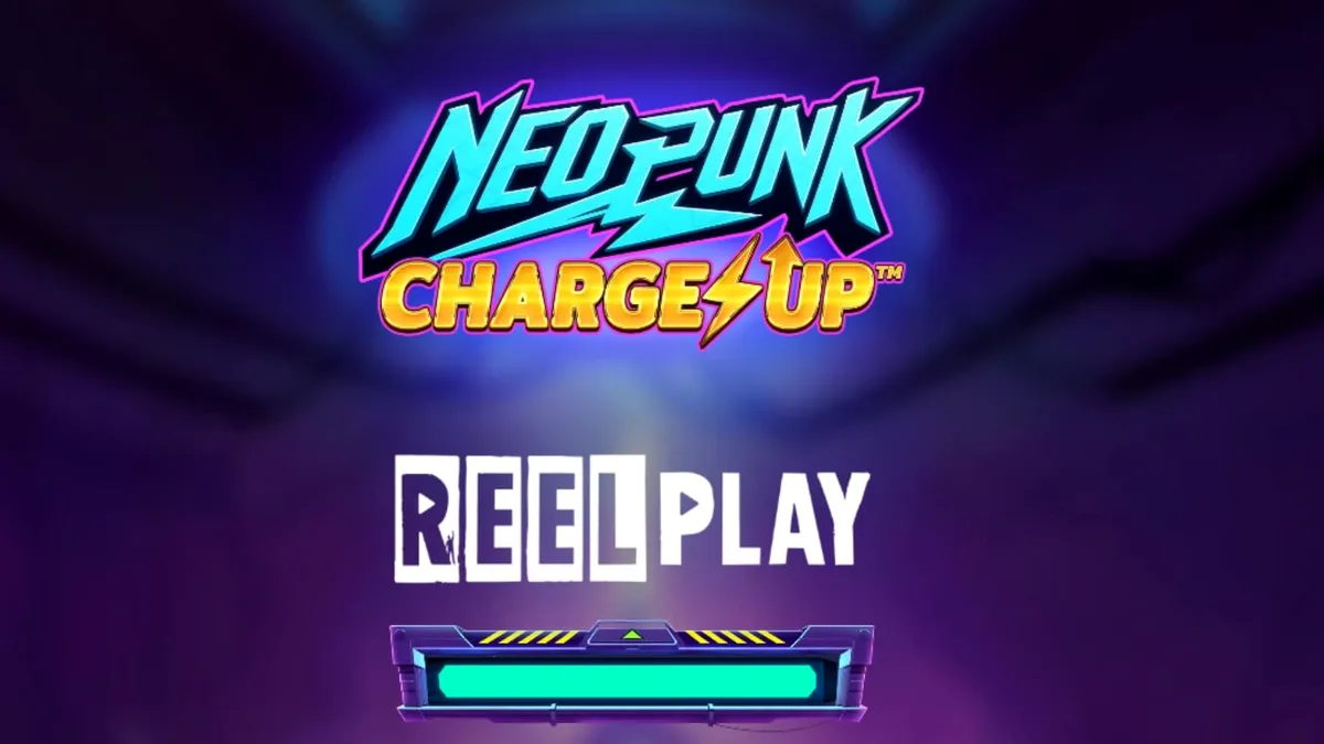 Tampilan layar permainan slot NeoPunk Charge Up dengan tema futuristik dan neon